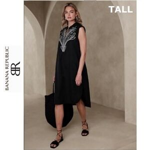 NWT Banana Republic cotton linen sleeveless midi embroidered dress, size L TALL